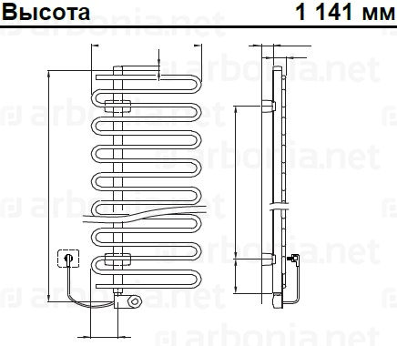 Полотенцесушитель Arbonia Cobrawatt 0,5 CBW 110 R FKS RAL 9016 (белый) правый